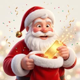 Santa Claus sacando el ticket dorado del sorteo